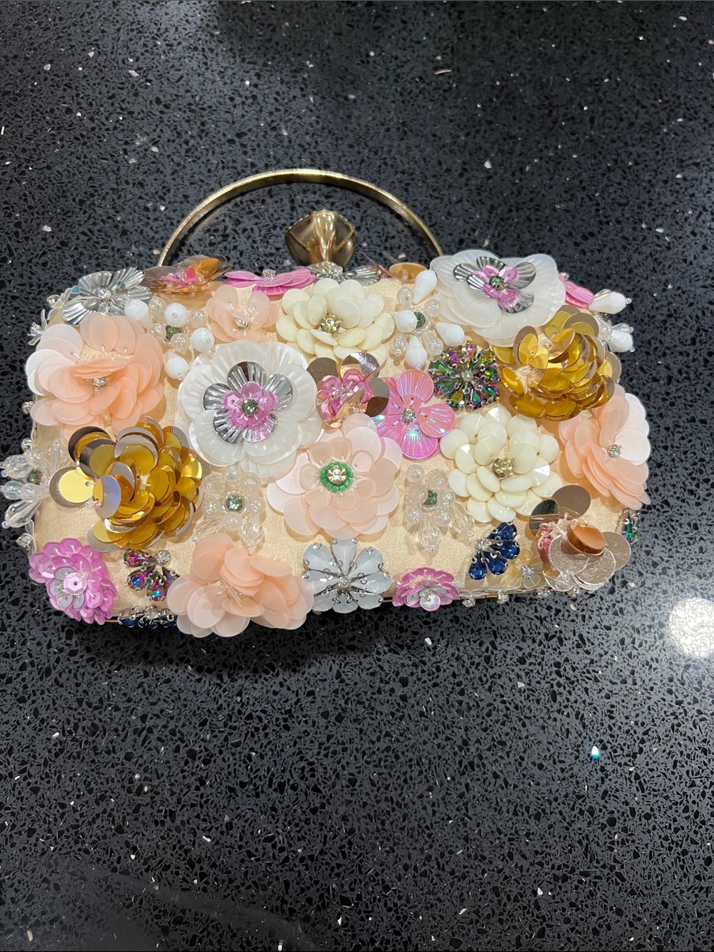 Floral Embellished Evening Clutch - Pink & Gold